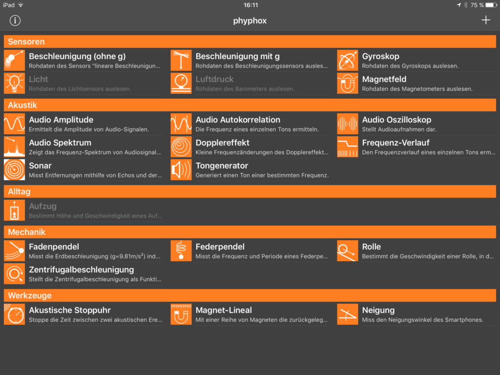 Screenshot der App phyphox